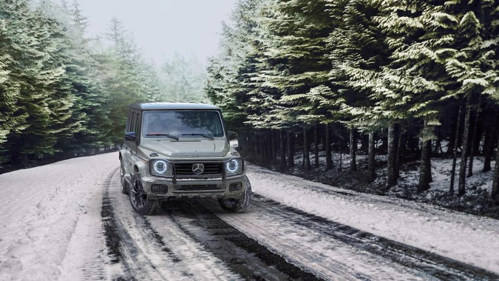 Mercedes-Benz G-Class driving in snow, representing the off-road capability expected from the Baby G-Wagen and mini G-Wagen