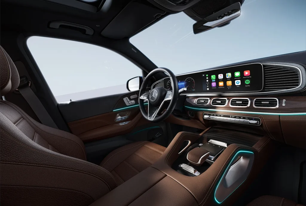 2026 Mercedes-Benz GLE interior technology with widescreen display and driver-focused controls