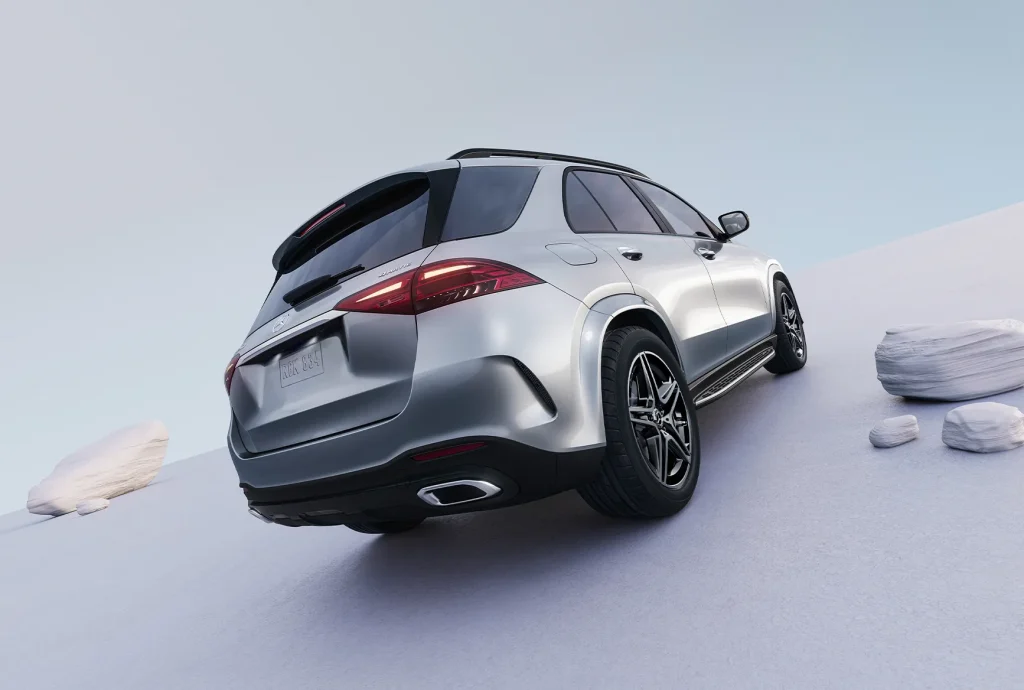 Rear view of the 2026 Mercedes-Benz GLE luxury SUV highlighting its confident design and road presence