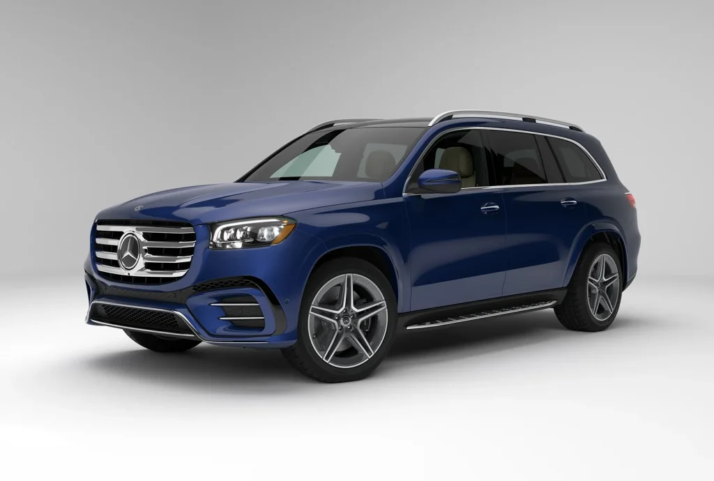 Front three-quarter view of the 2026 Mercedes-Benz GLS, emphasizing luxury SUV styling for GLS-focused buyers