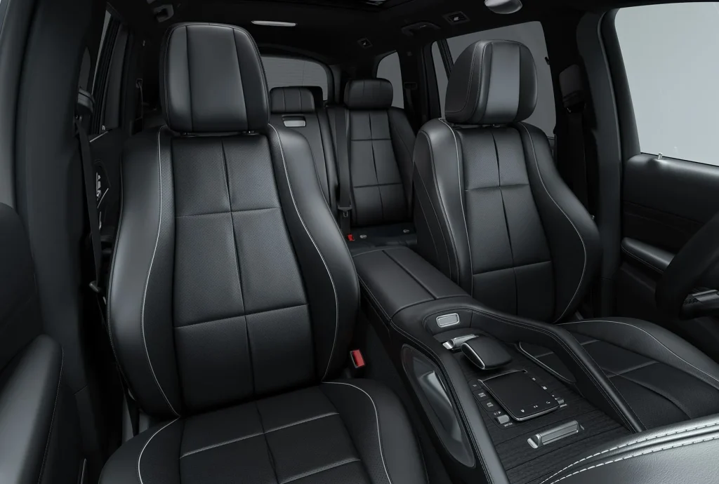Interior seating of the 2026 Mercedes-Benz GLS highlighting luxury, space, and comfort compared to Audi Q7, Audi Q5, and Lexus RX.