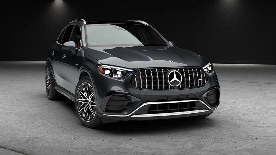 2027 Mercedes-AMG GLC 53 Coupe front exterior view in gray.