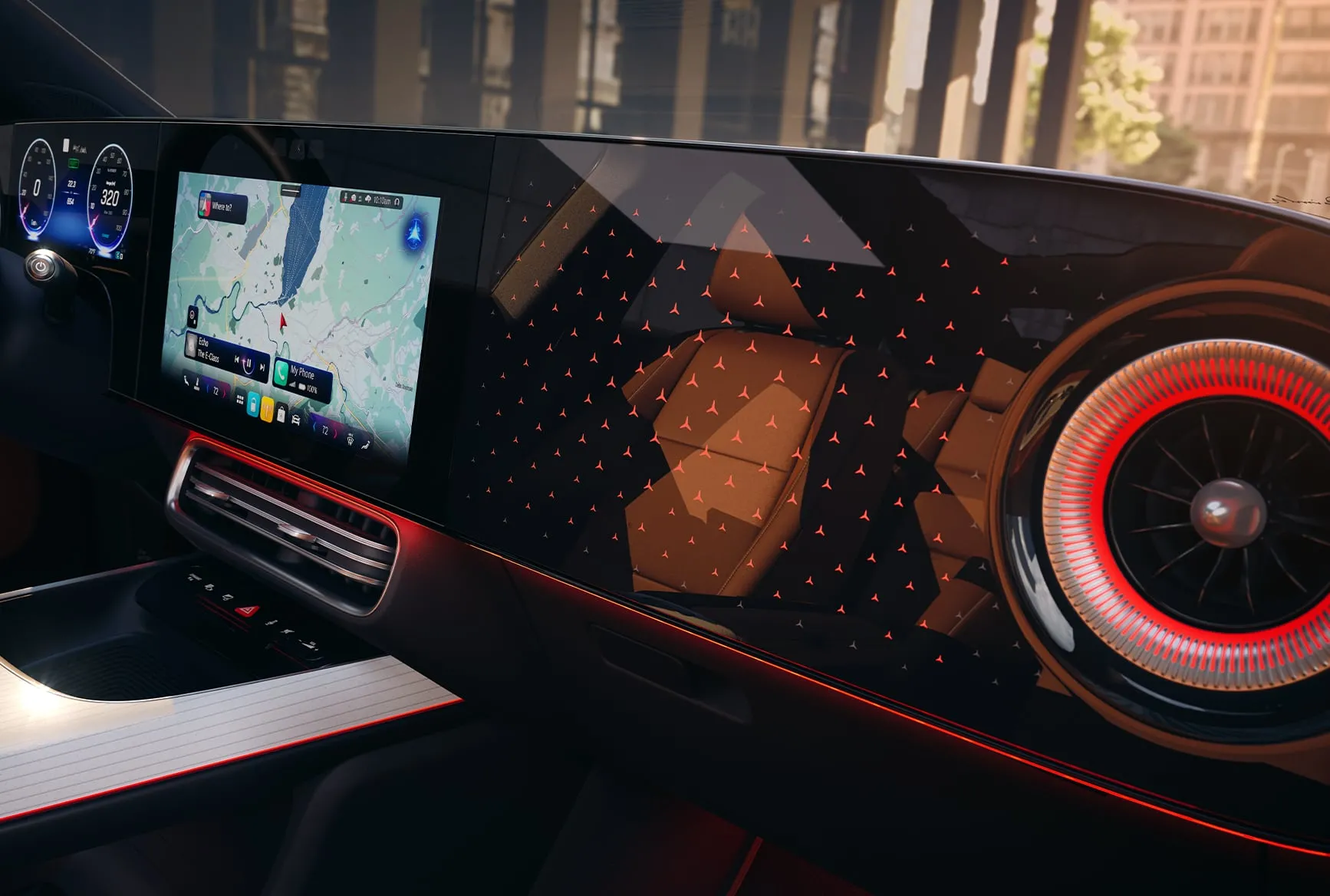 2027 Mercedes-Benz CLA Shooting Brake dashboard with digital display, navigation screen, and illuminated interior trim.