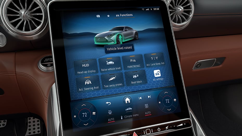 MBUX display showing vehicle settings in the 2027 Mercedes-Benz AMG GT 55 Coupe.