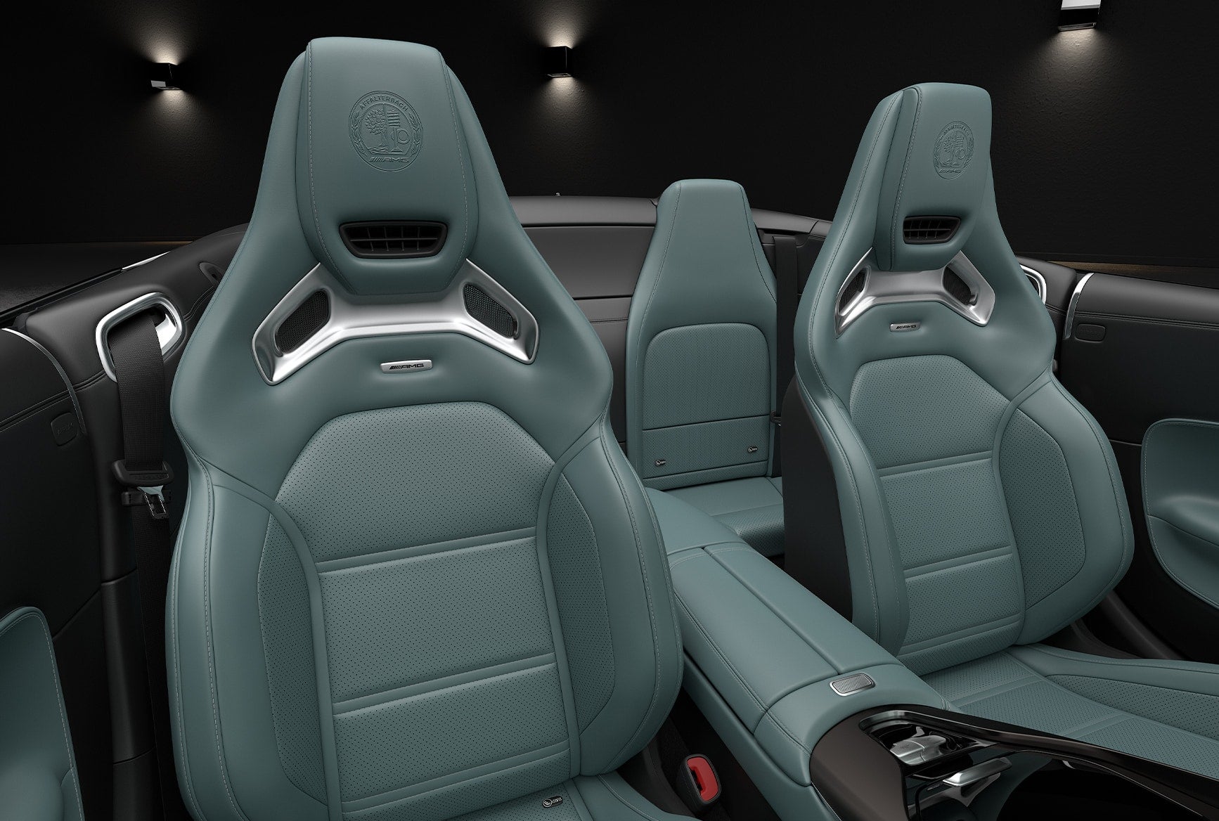 Front sport seats and rear seating inside the 2027 Mercedes-Benz AMG SL 55 Roadster.