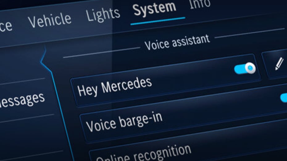 Third-generation MBUX voice-assistant settings in the 2027 Mercedes-Benz AMG SL 63 Roadster.
