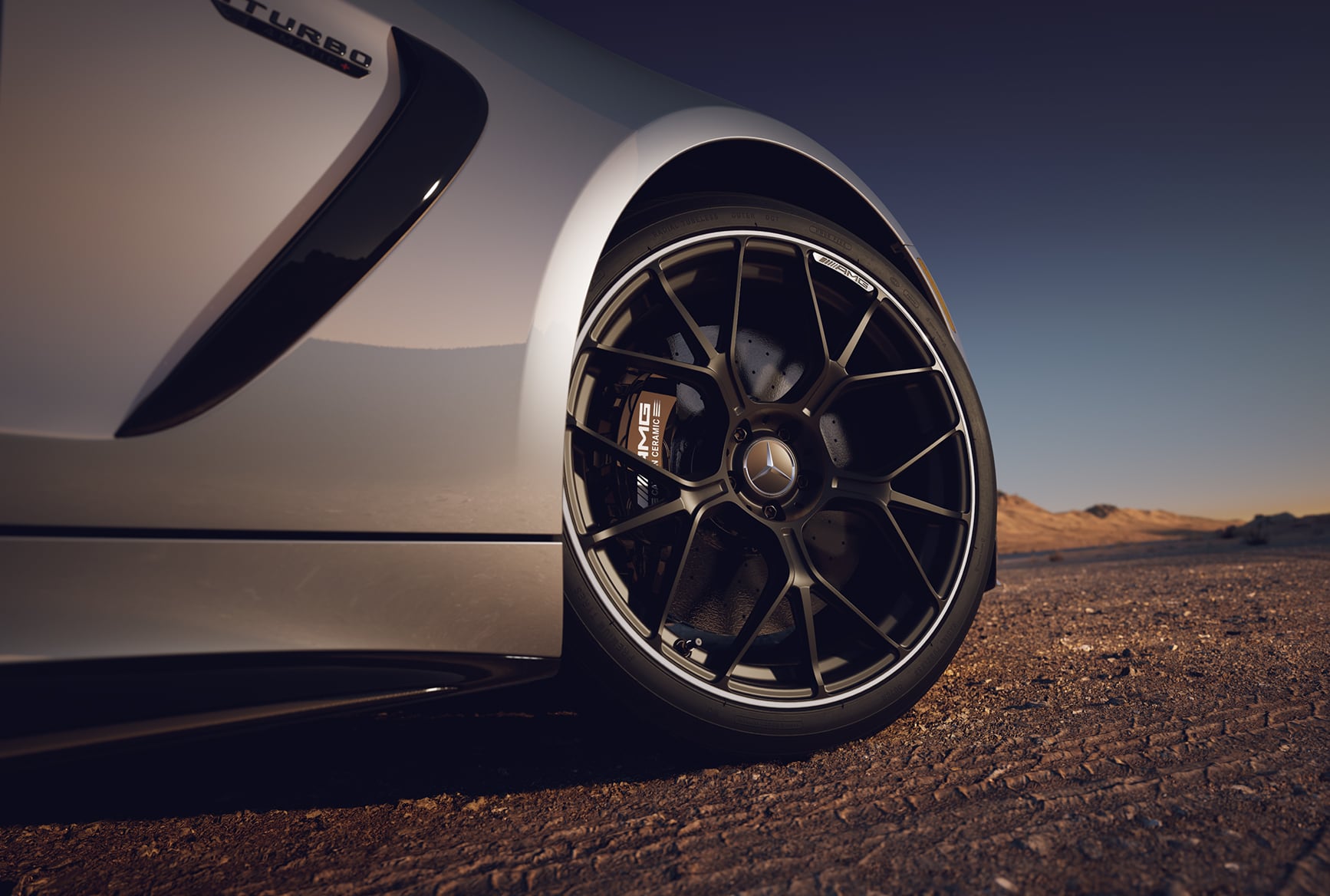 AMG ceramic composite brake behind a forged wheel on the 2027 Mercedes-Benz AMG GT 63 PRO 4MATIC+ Coupe