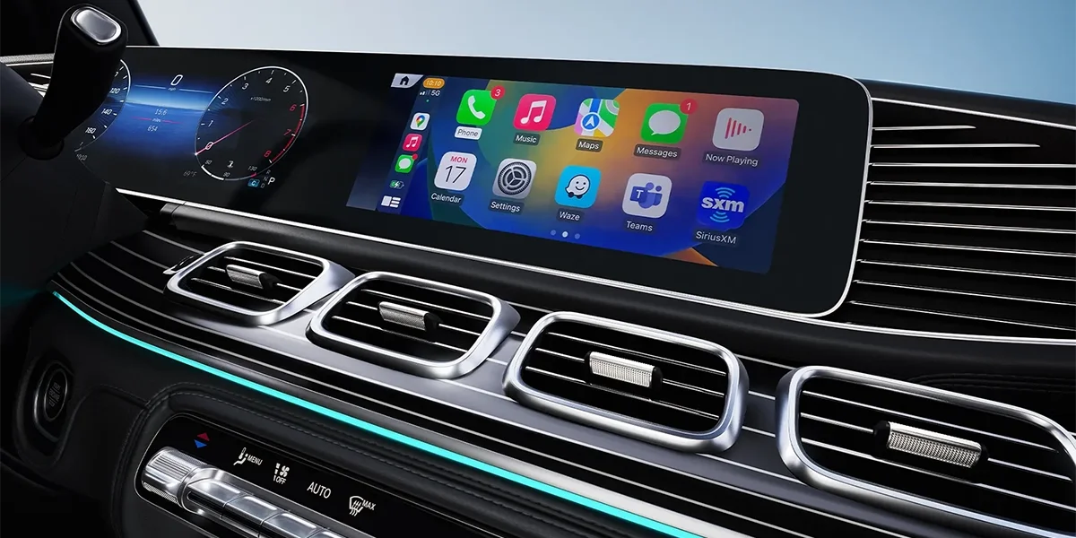 Mercedes-Benz GLE interior dashboard with wide MBUX digital cockpit display