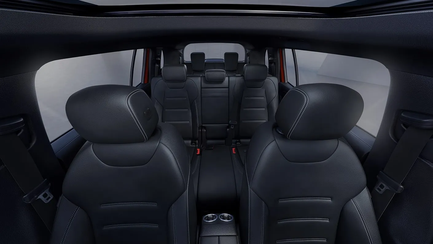 2027 Mercedes-Benz Electric GLB SUV seven-passenger seating interior view.