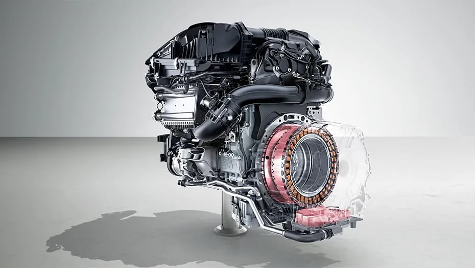 Mercedes-AMG E 53 Hybrid Wagon powertrain featuring inline-six engine paired with high-performance electric motor for hybrid efficiency.
