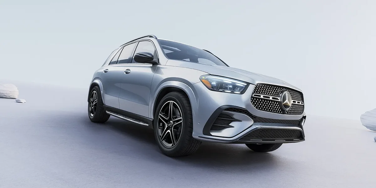 Silver Mercedes-Benz GLE luxury SUV shown from the front three-quarter angle