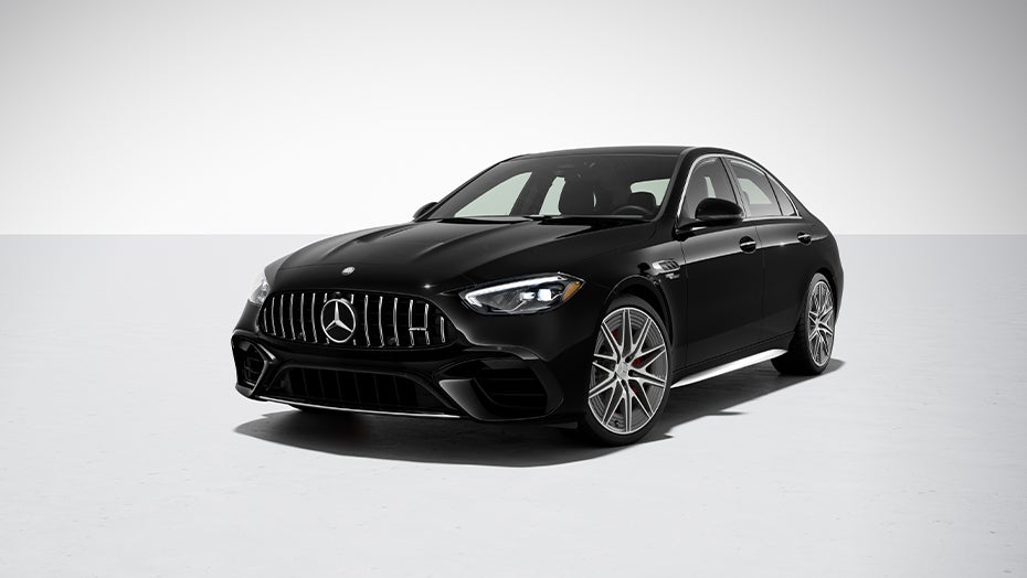 2027 Mercedes-Benz C-Class Electric black luxury sedan shown from the front three-quarter angle.