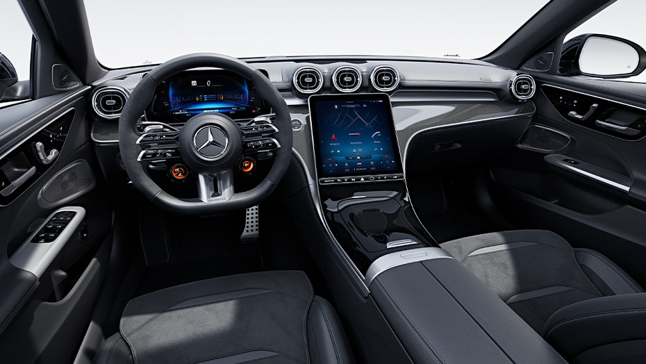 2027 Mercedes-Benz C-Class Electric interior with digital dashboard, center touchscreen, and premium black cabin design.