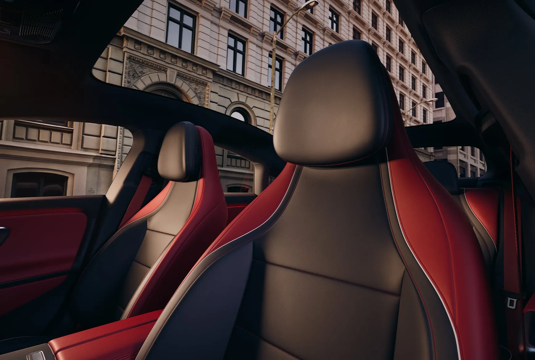 Close-up of Mercedes-Benz CLA leather front seats with modern luxury design