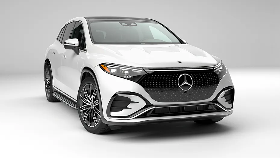 Mercedes-Benz EQA front view highlighting sleek design and LED headlights