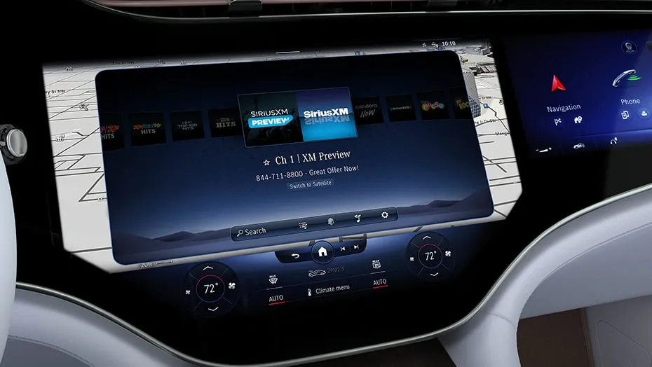 Mercedes-Benz EQE infotainment system with navigation and smart connectivity features
