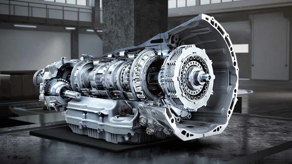 Advanced automatic transmission of the Mercedes-Benz SL shown in a detailed mechanical cutaway view.