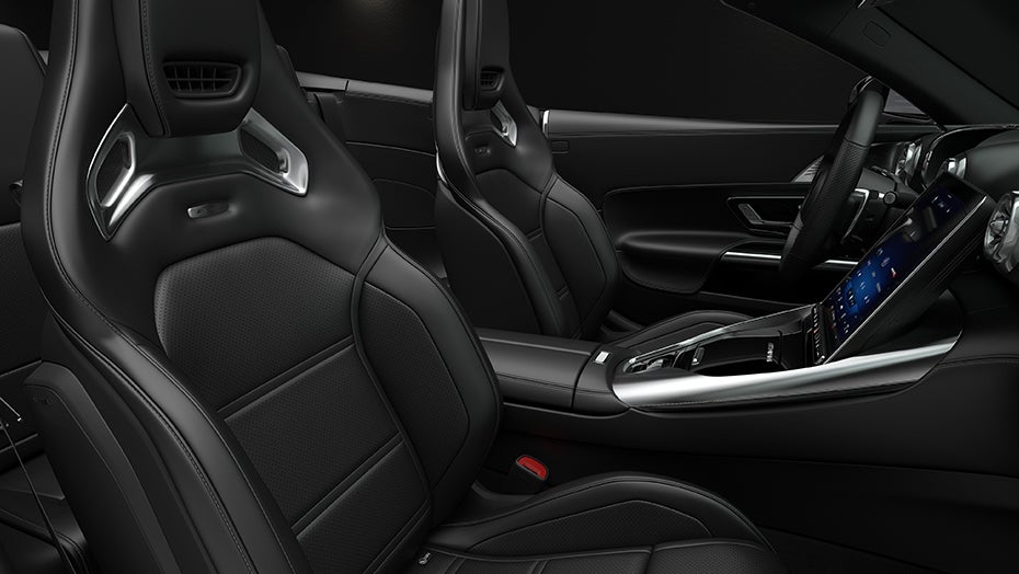 Mercedes-Benz SLR interior cockpit with black leather seats and high-tech center console